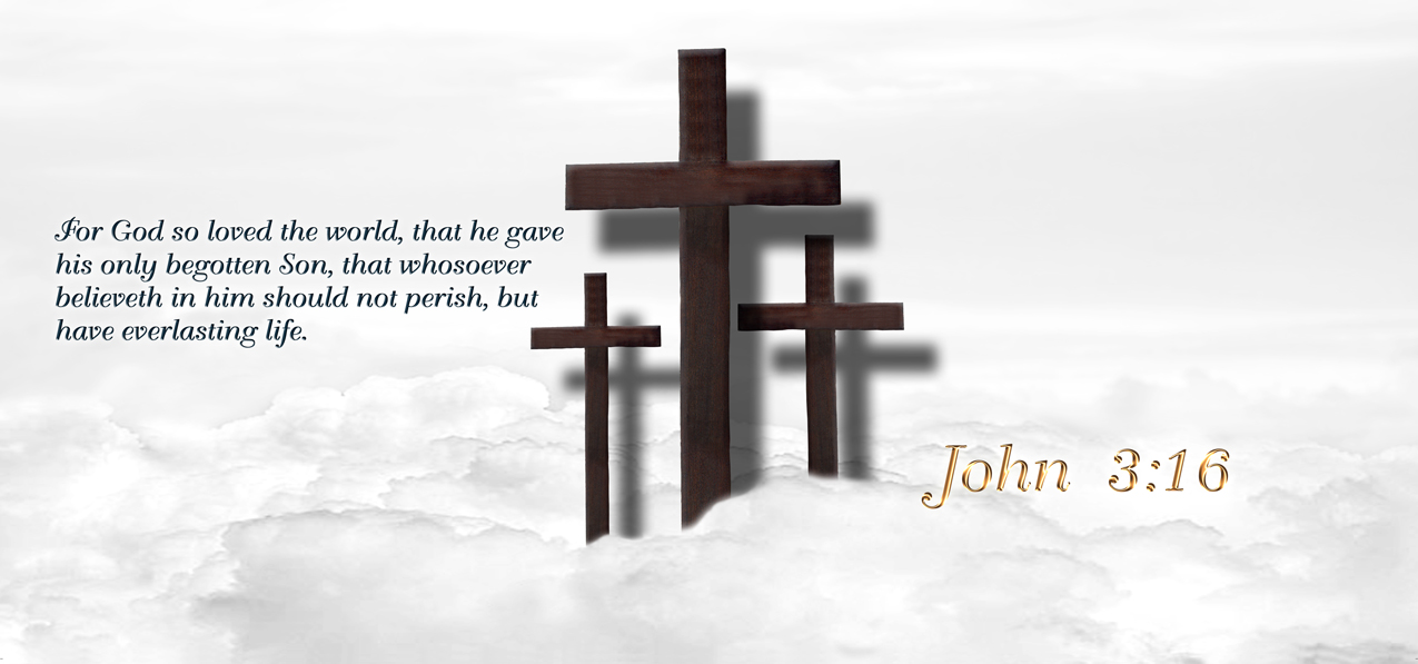 John 3-16 Clouds 3 Crosses White